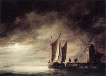  painter Canvas - Moonlight seascape scenery painter Aelbert Cuyp